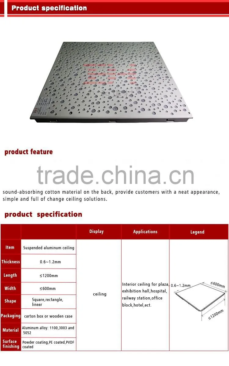 600*600 suspended aluminum metal ceiling modern square ceiling