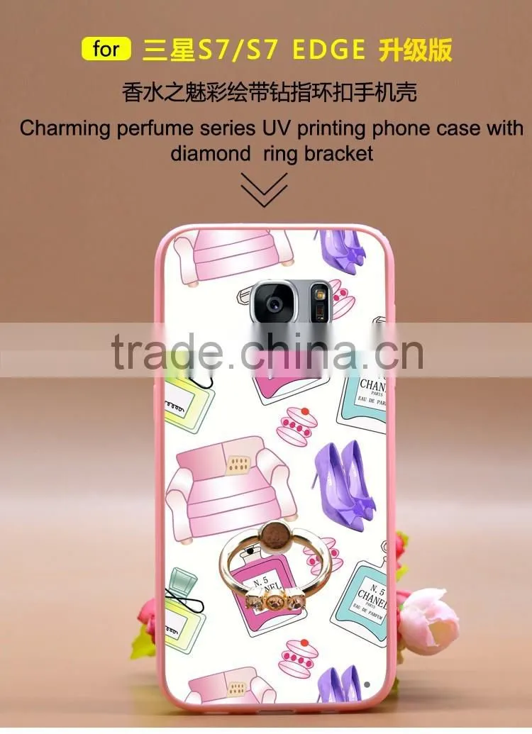 Fashion Prefume TPU+PC 2-in-1 Hybrid Pattern Painting Cases With Ring Bracket For Samsung 7s Edge Phone Case