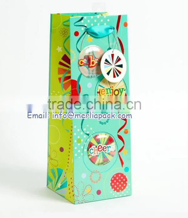 Assorted Bright Prints Paper Bags High Quality Birthday Gift Bags with Round Hang Tag