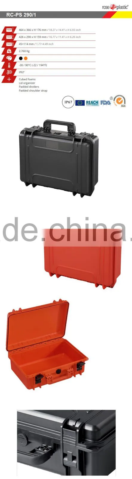 Hard durable solid plastic testing meter instrument case packaging with IP67 waterproof RC-PS 290/1