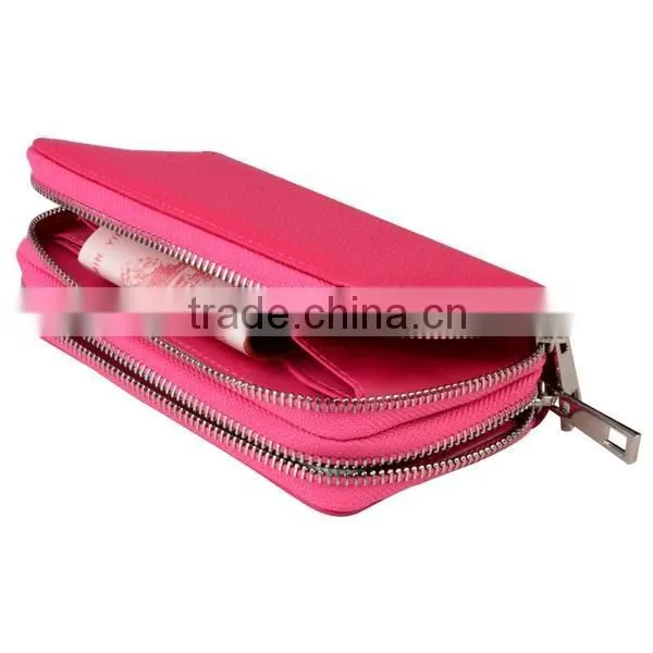 double zipper leather pouch with mobile phone holder