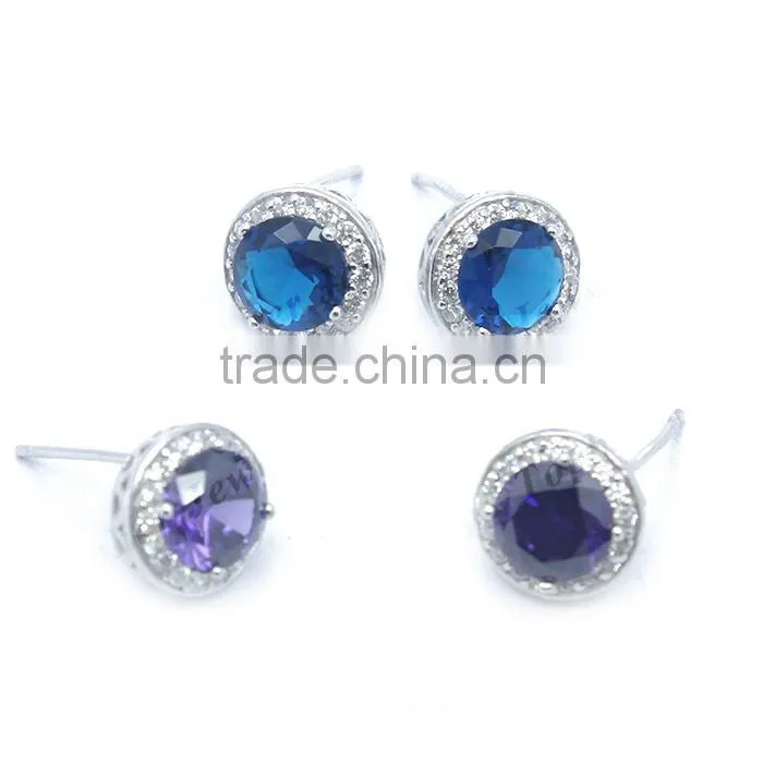 925 Sterling Silver White CZ and Faceted sapphire crystal stud earrings
