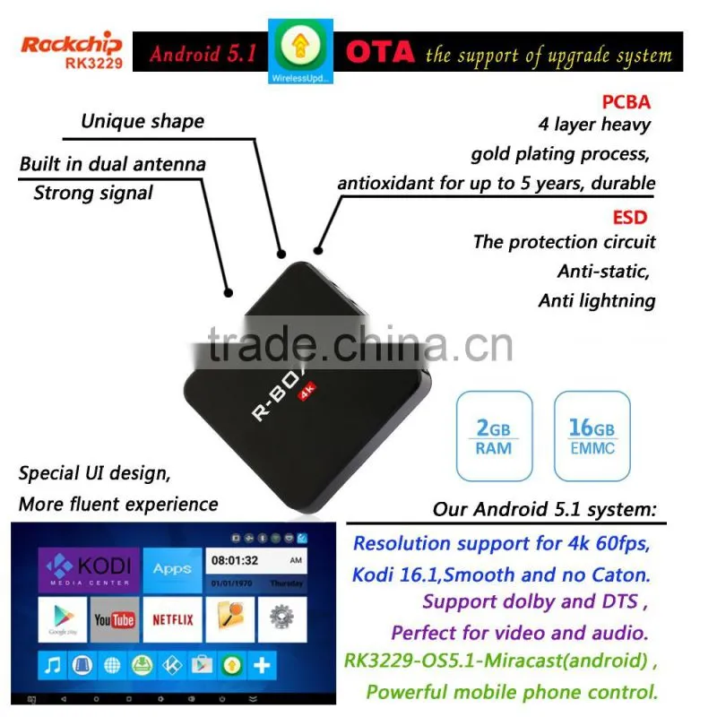 Rockchip3229 Quad-Core R-Box plus BT4.0 Media Smart OTT TV Box