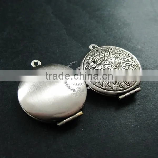 27mm vintage style antiqued silver flower photo locket pendant charm DIY supplies 1113026