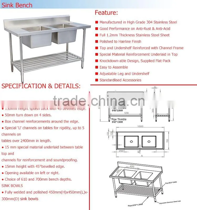 high quality stainless steel sink work table for kitchen