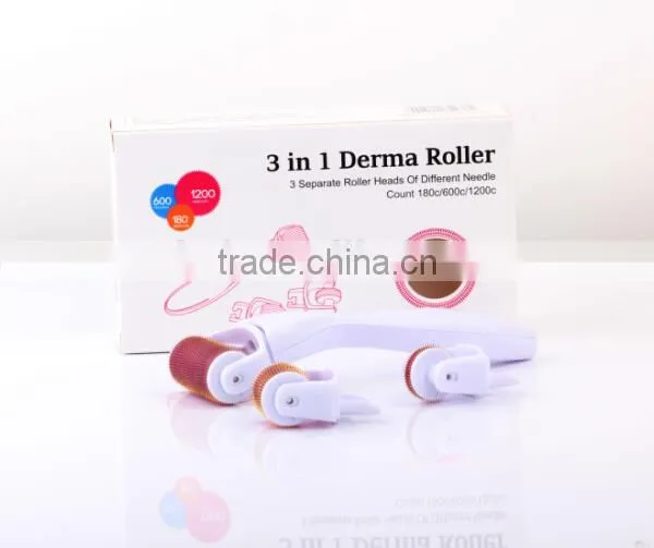 Beauty Supply 3 in 1 Derma Roller with 3 Separate Roller Heads 180 600 1200 Derma Roller for Eyes,Face, Body Dermaroller System