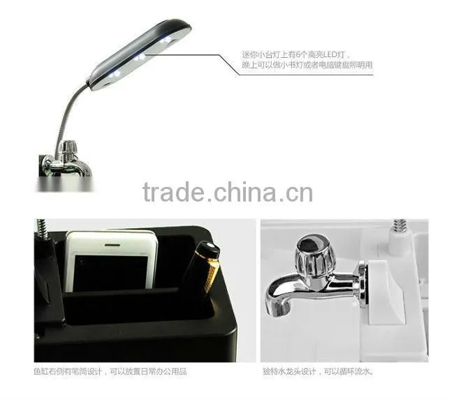 Mini Aquarium Fish Tank Penholder With Desktop LED Clock