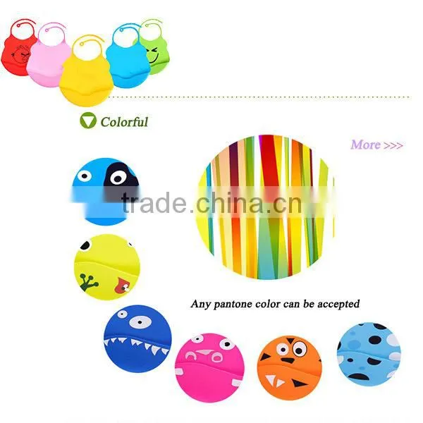 2017 latest hot sale baby product waterproof soft touch non-toxic for baby crumb catcher silicone kids bids with pocket