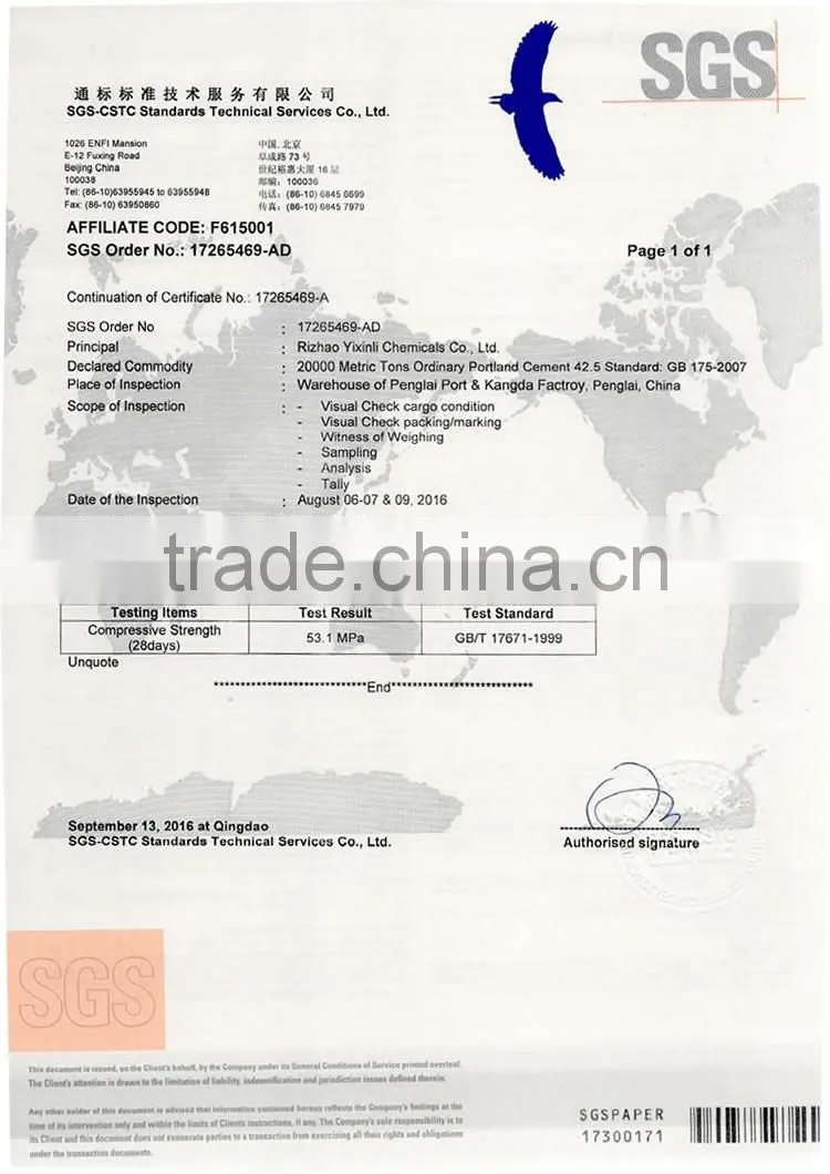 Grade 42.5 portland cement price per ton for construction
