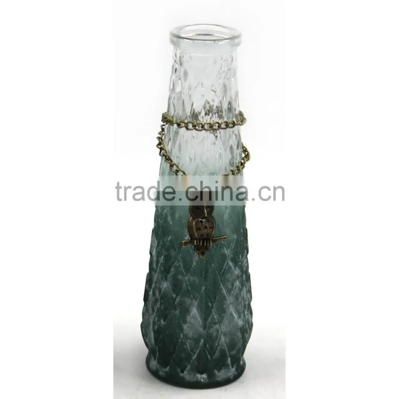 home decoration colored cheap glass flower vase with owl