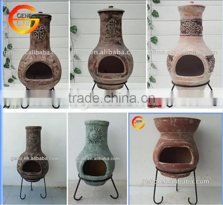 Outdoor fireplace BBQ sunflower clay chimenea