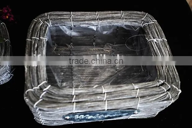 Family garden flowerpot gray biodegradable square wicker basket for plant