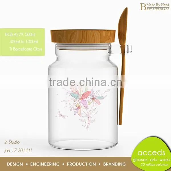 Decorative Hand Made Cheap Glass Mason Jar with Handle