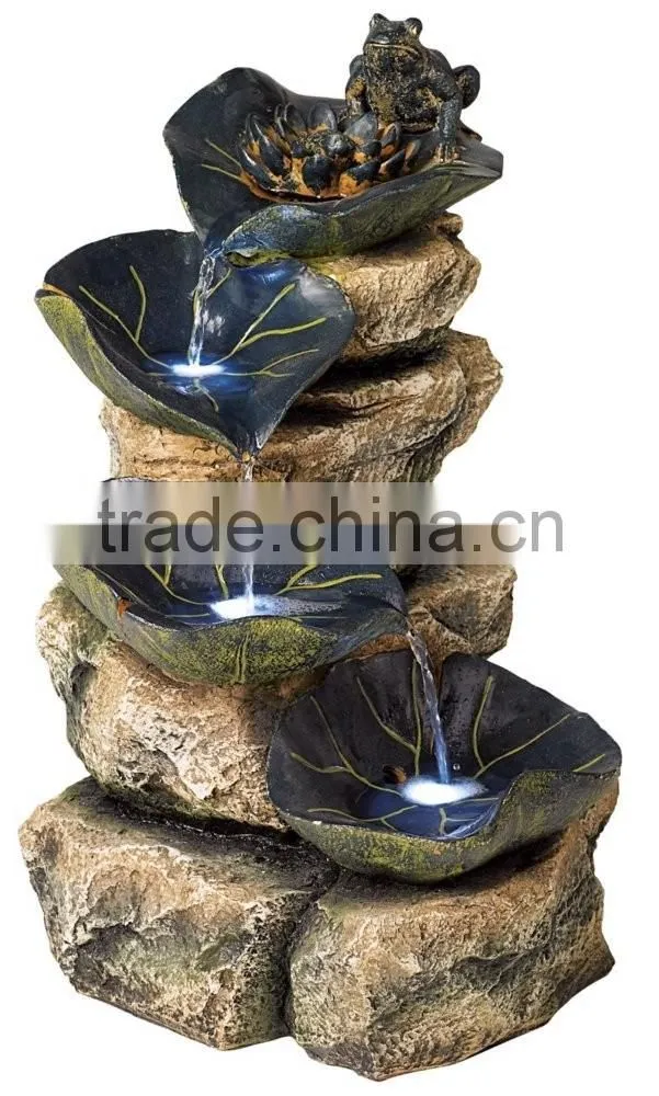 Frog and Four Lily Pad LED Lighted Outdoor Fountain