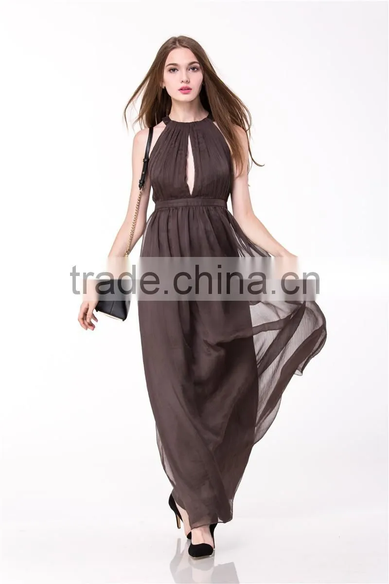 2017 New Arrival Sexy Women Dress Halter Plunge Neck Pleated Bodice Wholesale Maxi dress Long Evening dress