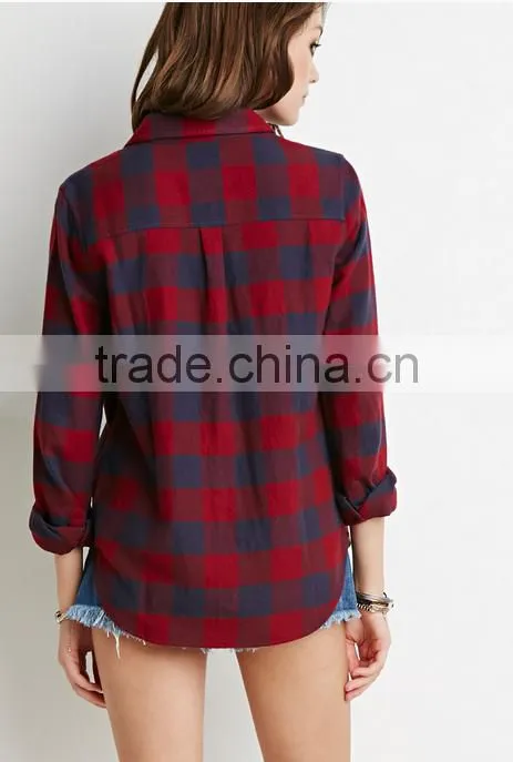 New Casual Button Down Lapel Neck Plaids Flannel Blouse Shirts