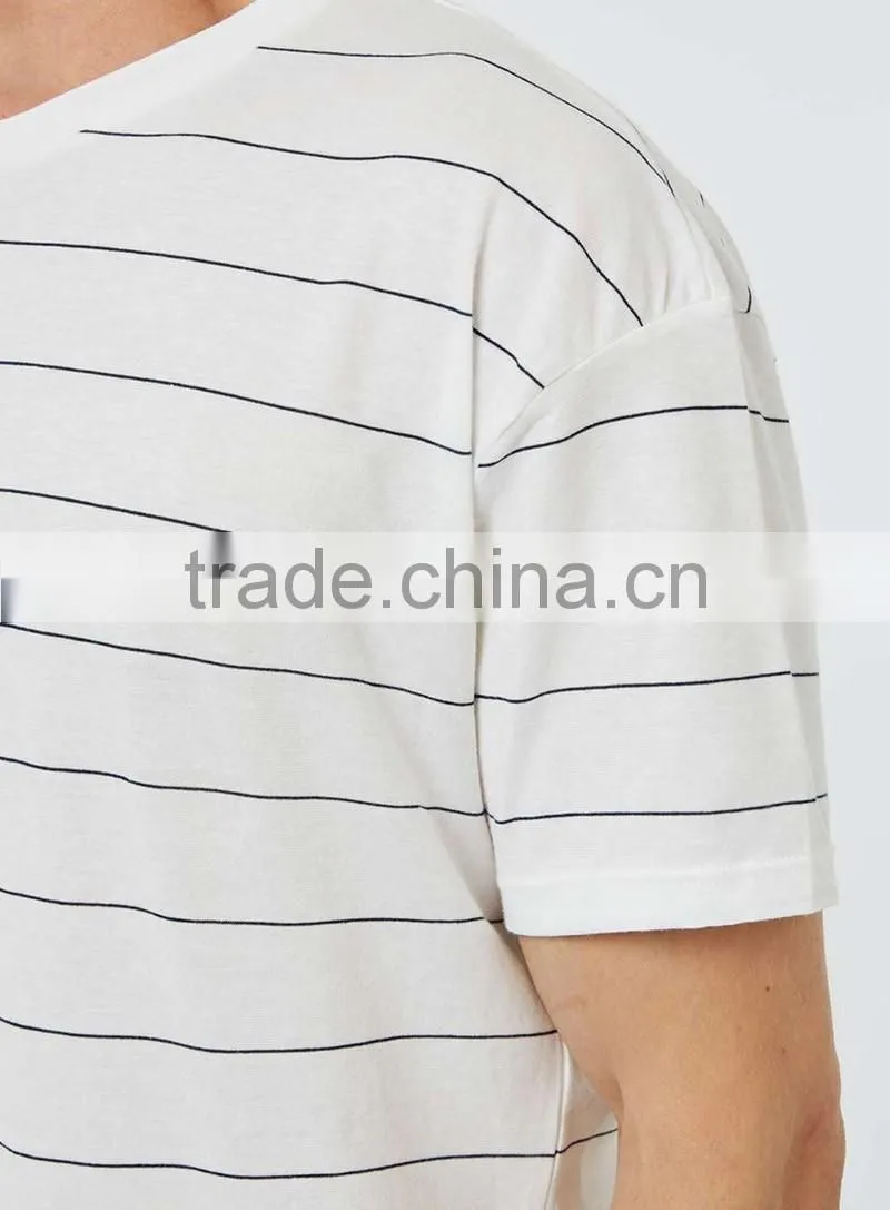Custom mens white off black stripes t shirts 100% cotton summer wear t-shirts for man