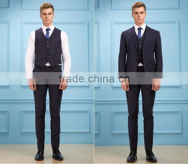 Daynoliao latest design 3 pieces business suits wholesale navy check Slim men suits for wedding