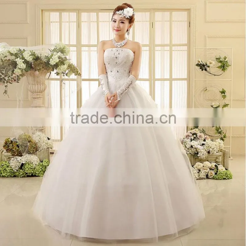 High quality strapless pleats muslim wedding dress