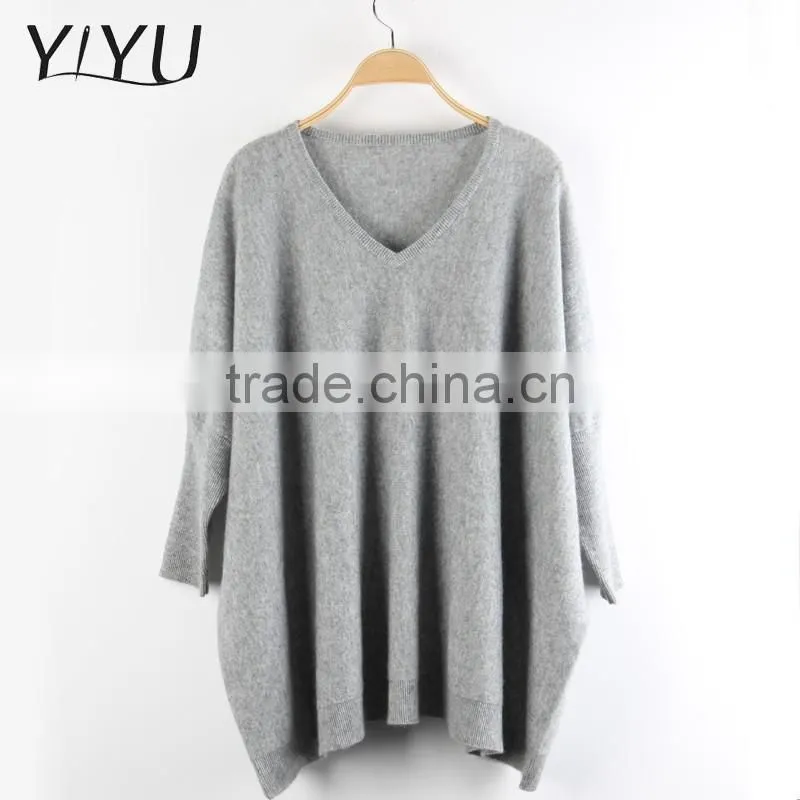 Popular women knit V Neck Bat sleeve 100% Cashmere pullover Sweater