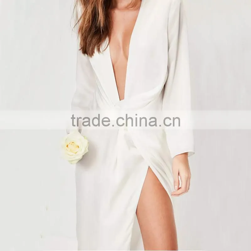 OEM WOMEN deep V-neck and split hem kimono long sleeve prom dress