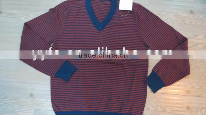 Long sleeves stripes design 100% cotton pullover knitted sweater