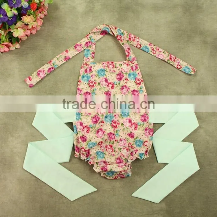 Girl's Flower Printing Wide Stapped Romper for Baby