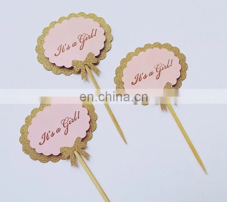 Unique Desgin It's a Girl Paper Cupcake Topper Baby Shower Cake Decor