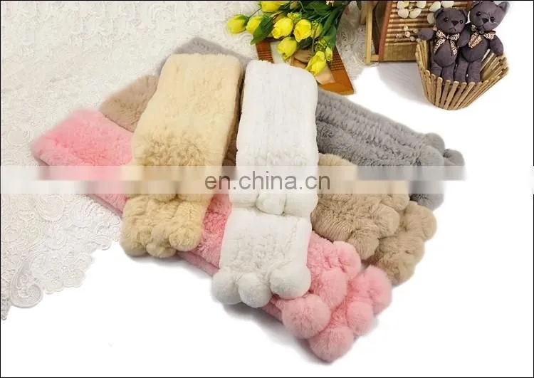 2016 Wholesale cheap good material real rex rabbit fur knitted promotional scarf / handmade scarf