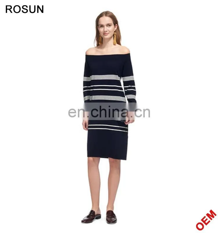 ROSUN factory OEM elegant strip knitted sweater dress wholesale