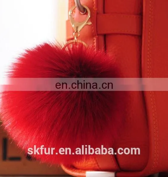 Handmade colorful faux fur pom pom keychain