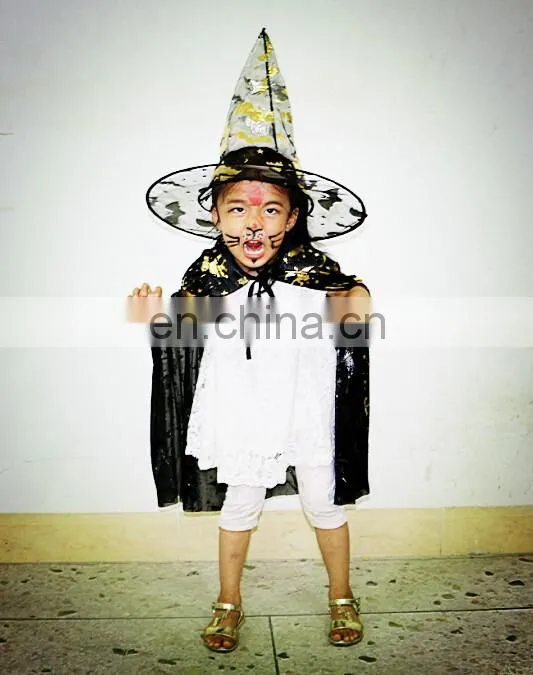 Manufacturers china wonderful kids halloween costoms with cloak hat and pumpkin bucket