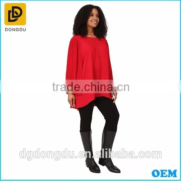 Plus Size 2016 New Summer High Quality Women Pleated Bell Sleeve Blouse