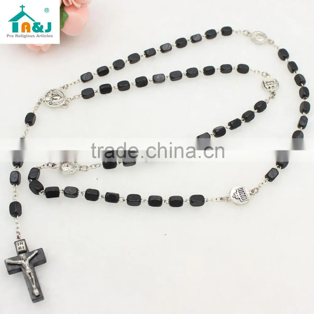 Rosary wood prayer beads rosary - CATHOLIC Rosary Crucifix Necklace