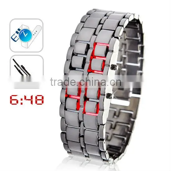 hot cheap lava style iron samurai red light metal led watch