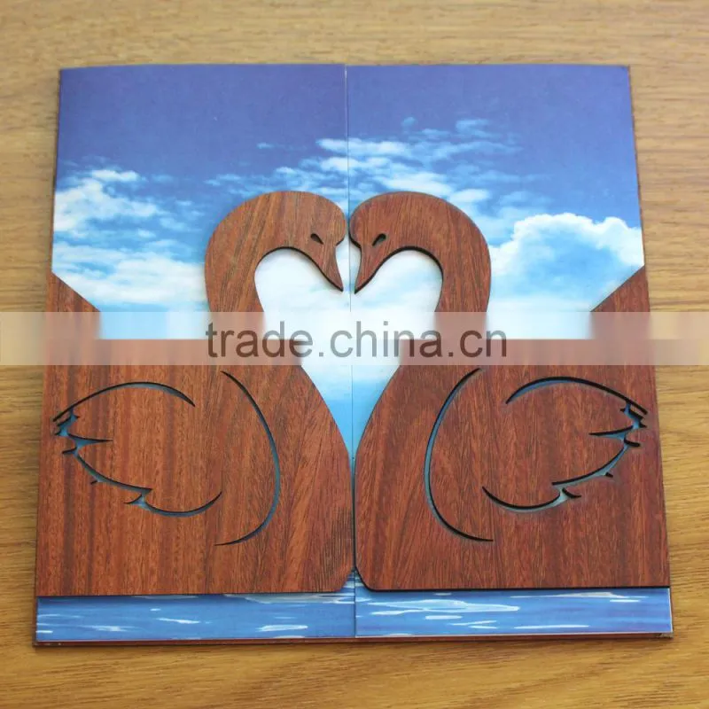 High Quality Elegant Royal Blue Gate Fold Wooden Wedding Invitations