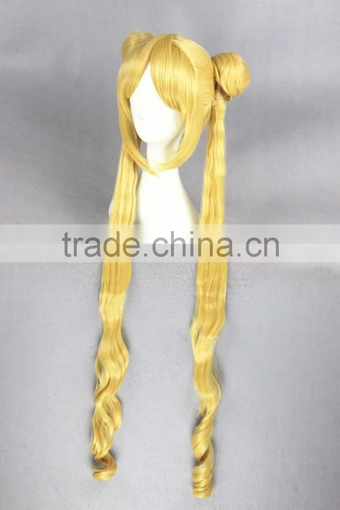 High Quality100cm Long Curly Sailor Moon Wig Blonde Synthetic Cosplay wig Anime Cosplay Costume Hair Wig Party Wig