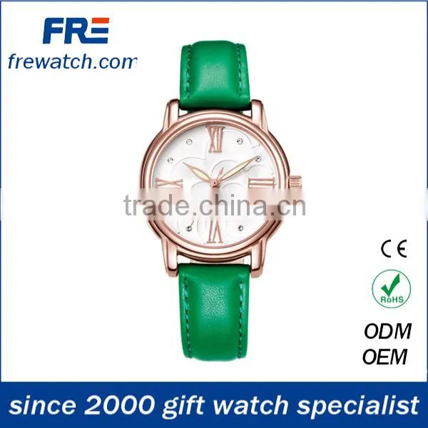 quality stainless steel lady watch with genuine leather strap luxury ladies watches