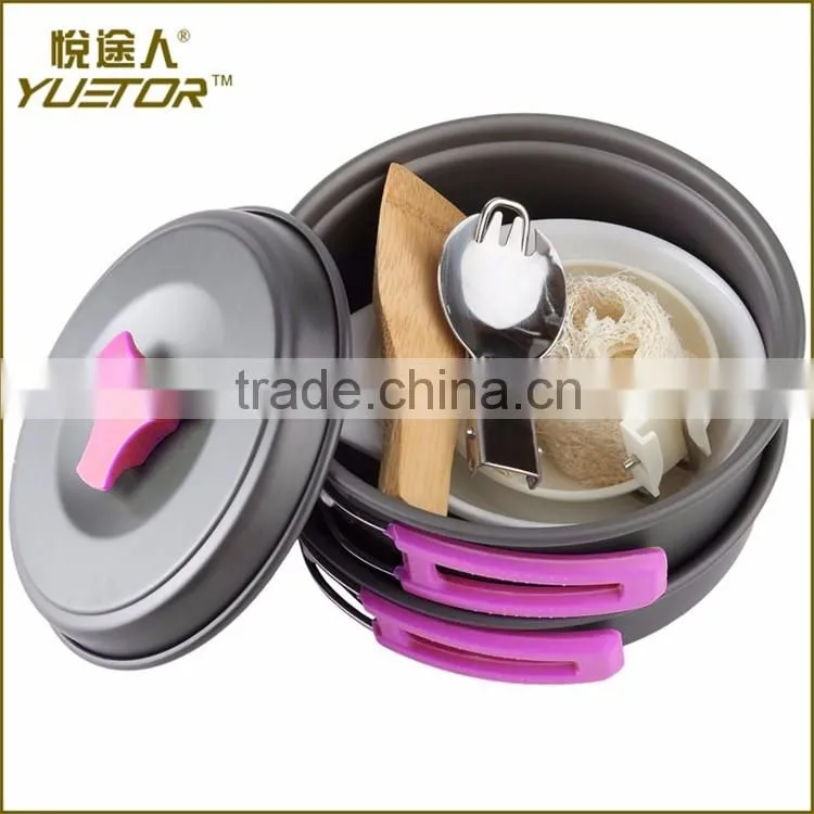 10pcs Lightweight Outdoor Camping Hiking Cookware Backpacking Cooking Picnic Bowl Pot Pan Set