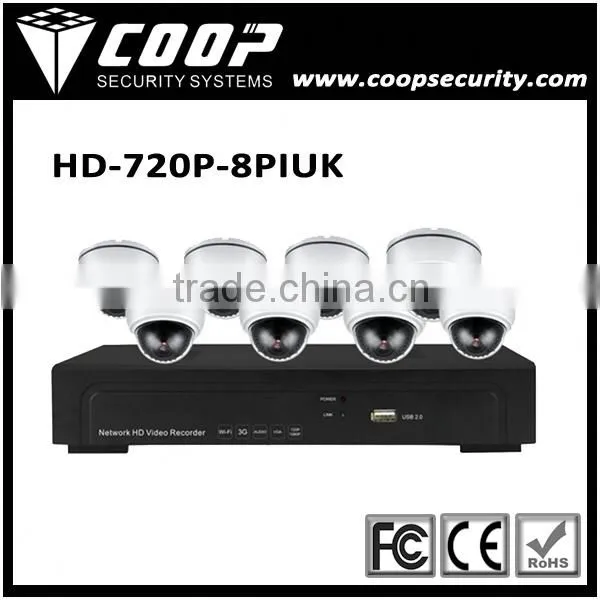 Waterproof Dome IP Camera NVR Kit H.264 Onvif Linux NVR System 720P 8CH POE IP Security Camera Set
