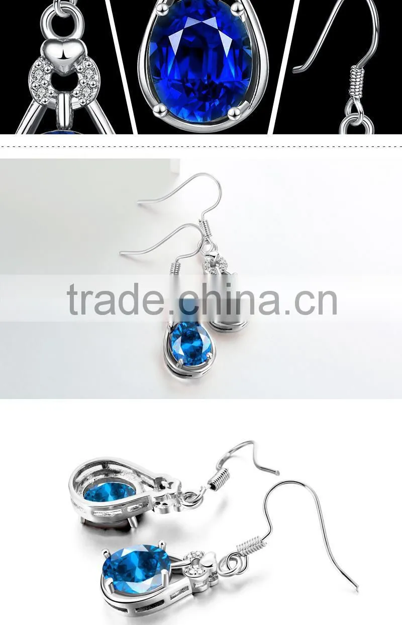 2015 romantic imitation long blue platinum gold plated aaa cubic zircon earrings