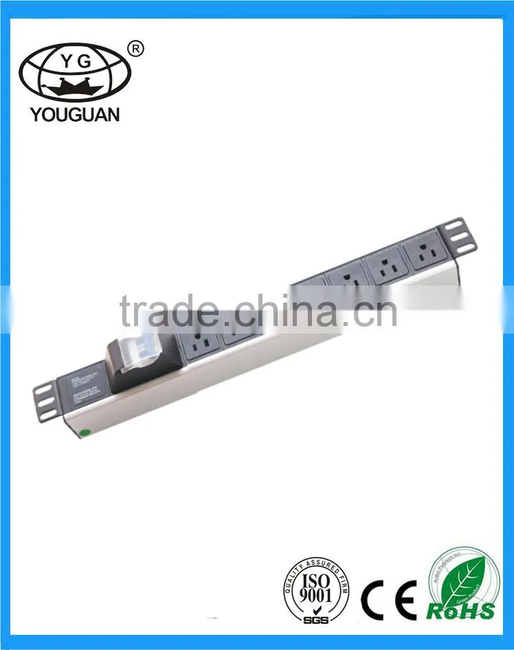 19'' 1U America type 7 ways PDU Socket with 2P Circuit breaker