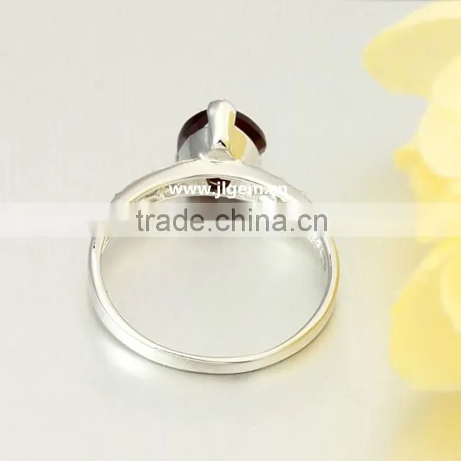 Heart Shape Garnet CZ Stone Silver Rings