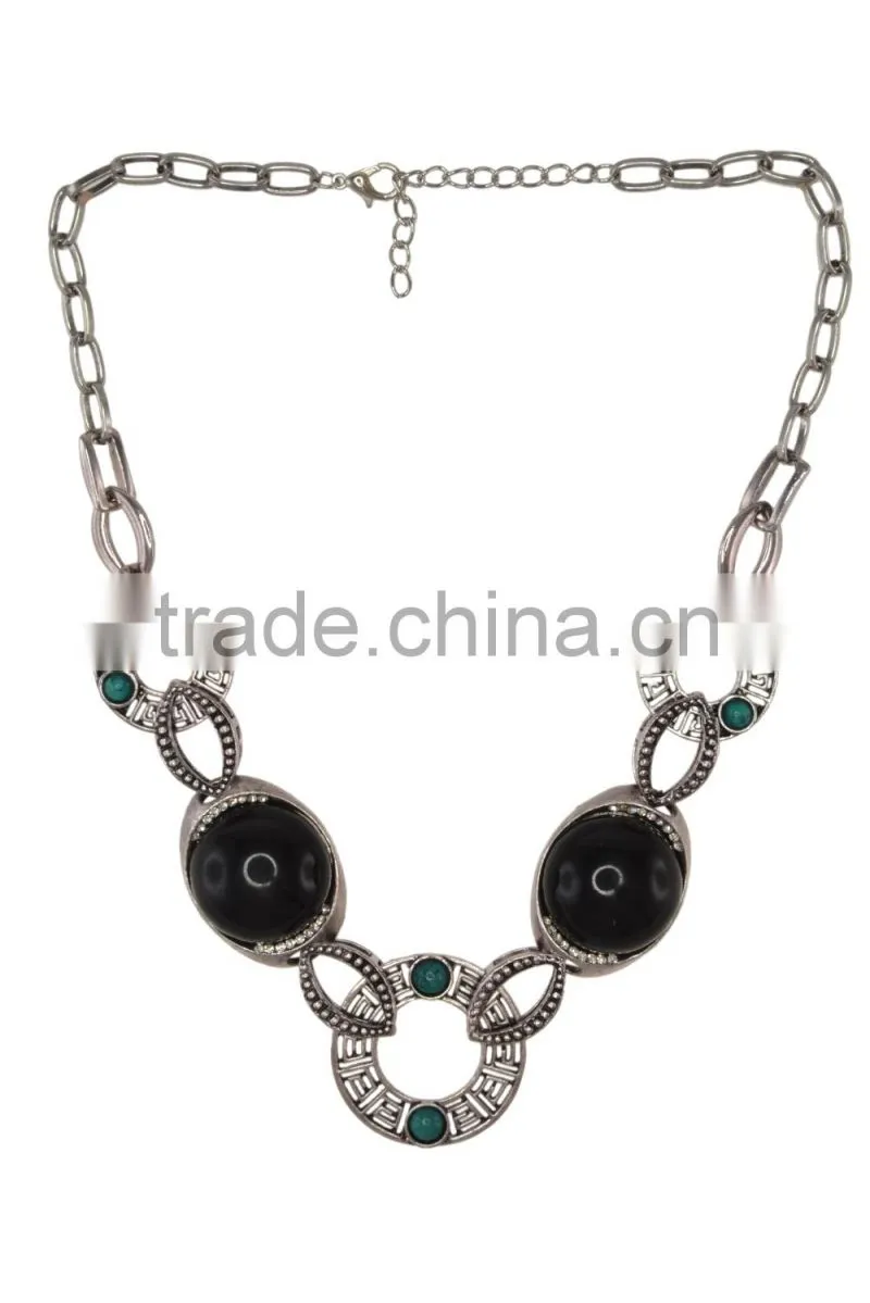 Anitque Look Faux Gem Metal Statement Necklace