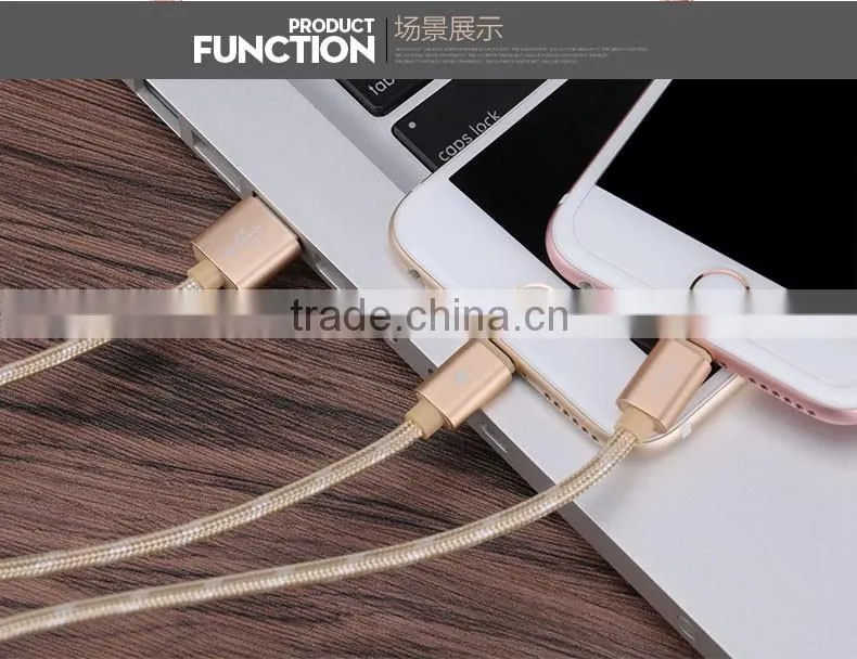 USAMS SJ044 1.2M Nylon braided 2in1 cable for iphone 6/6s/6s plus 2.1A USB Metal Weave Charging Data cable for iphone 6 plus/5s
