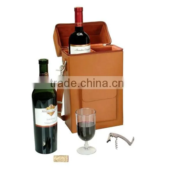 Fashion Unique Design Handmade brown leather wine carrier