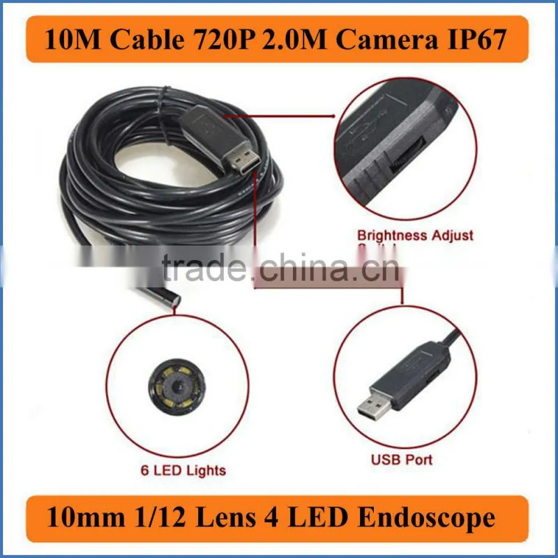 10M Cable Length 10mm Lens 4 LEDs Waterproof IP67 2.0M Camera HD 1080*720P USB Snake Inspection Camera Endoscope Borescope