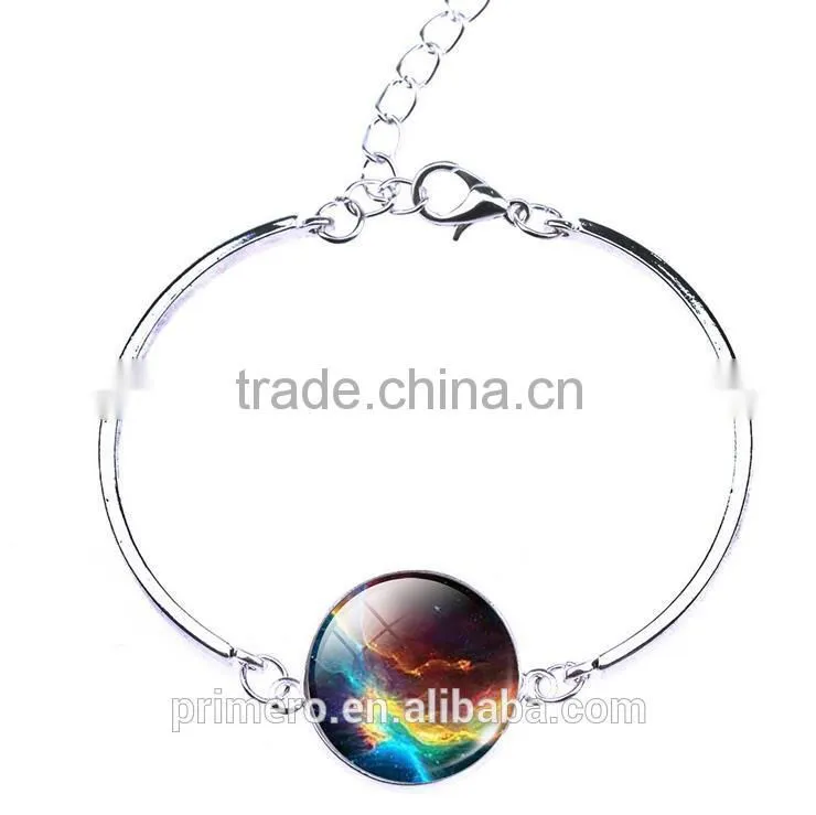 Sterling Silver Star Moon Glass Cabochon Charm Bracelets & Bangles Fashion Jewelry