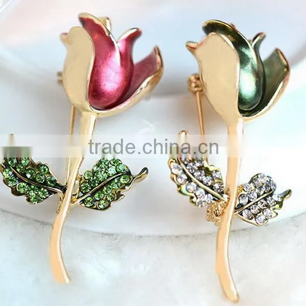 2015 newest dry painting decorative crystal flower rose brooch