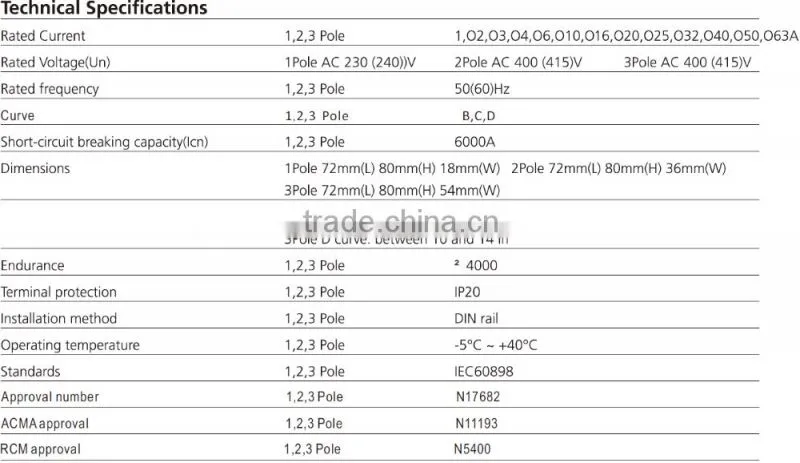 6-63A 3 Pole 6Ka mcb electrical mcb